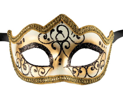 Masque Colombine Noir et Doré à Pointe – Artisanat Authentique de Venise