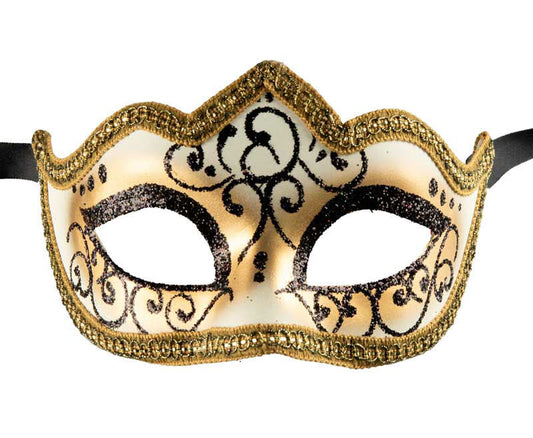 Masque Colombine Noir et Doré à Pointe – Artisanat Authentique de Venise