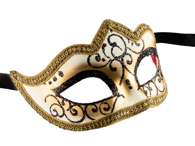 Masque Colombine Noir et Doré à Pointe – Artisanat Authentique de Venise