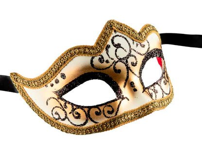 Masque Colombine Noir et Doré à Pointe – Artisanat Authentique de Venise