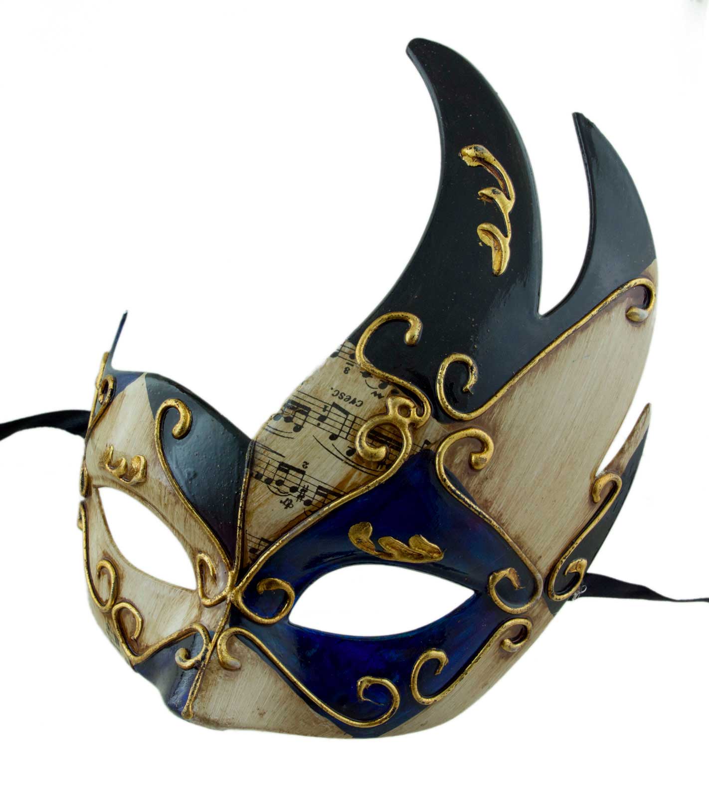 Masque Colombine Cygne Musica Bleu Ciel, Blanc et Doré – Artisanat Authentique de Venise
