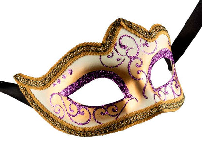 Masque Colombine Violet et Doré à Pointe – Artisanat Authentique de Venise