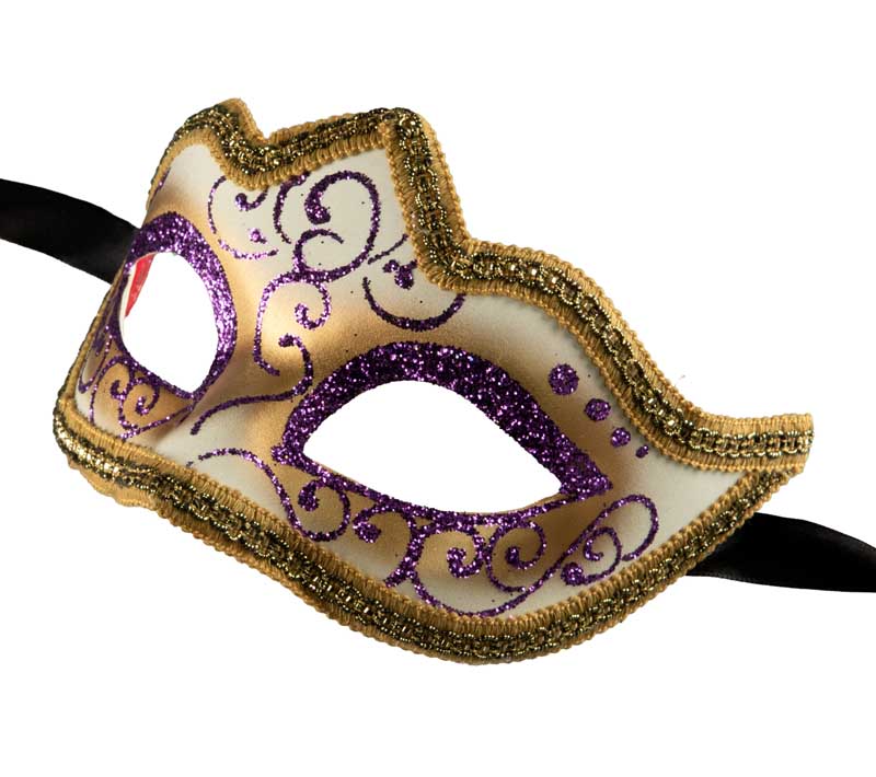 Masque Colombine Violet et Doré à Pointe – Artisanat Authentique de Venise