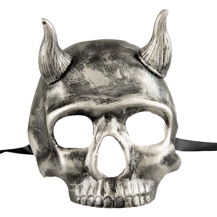 Masque Abaddon Diable Crâne Argent Oni Vénitien – Artisanat Authentique de Venise (Défaut Esthétique)