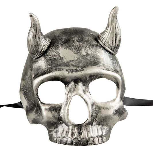 Masque Abaddon Diable Crâne Argent Oni Vénitien – Artisanat Authentique de Venise (Défaut Esthétique)