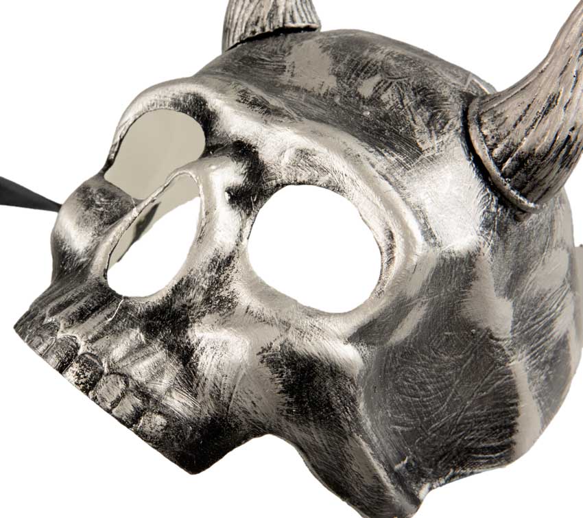 Masque Abaddon Diable Crâne Argent Oni Vénitien – Artisanat Authentique de Venise (Défaut Esthétique)