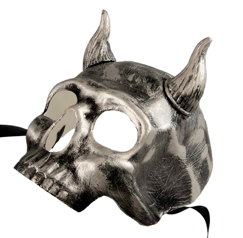 Masque Abaddon Diable Crâne Argent Oni Vénitien – Artisanat Authentique de Venise (Défaut Esthétique)