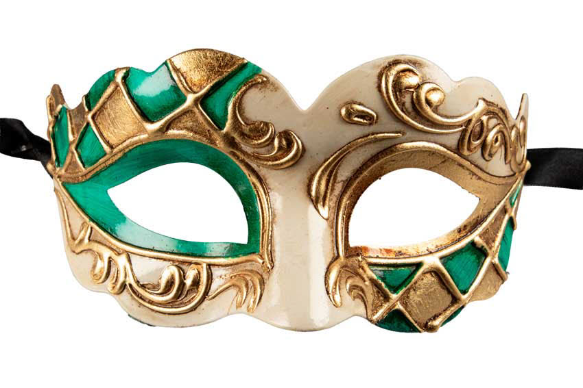 Masque Colombine Blanc Vert et Doré – Artisanat Authentique de Venise