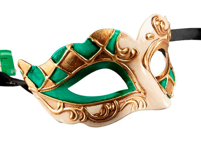 Masque Colombine Blanc Vert et Doré – Artisanat Authentique de Venise
