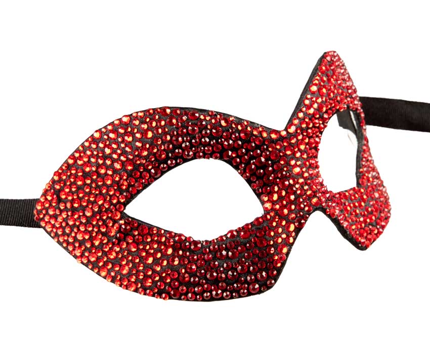 Masque Colombine Strass Cristal Noir et Rouge – Artisanat Authentique de Venise