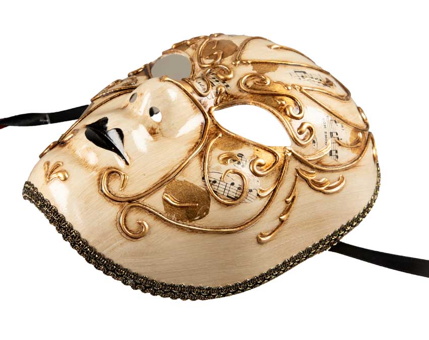 Masque Volto Doré Blanc et Violet – Artisanat Authentique de Venise
