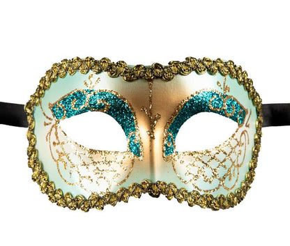 Masque Colombine Bleu et Doré – Artisanat Authentique de Venise