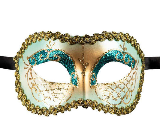 Masque Colombine Bleu et Doré – Artisanat Authentique de Venise