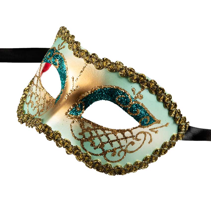 Masque Colombine Bleu et Doré – Artisanat Authentique de Venise