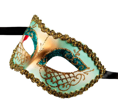 Masque Colombine Bleu et Doré – Artisanat Authentique de Venise