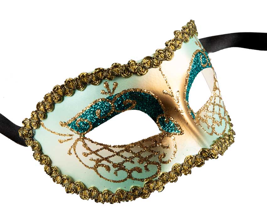 Masque Colombine Bleu et Doré – Artisanat Authentique de Venise
