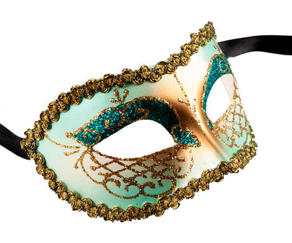 Masque Colombine Bleu et Doré – Artisanat Authentique de Venise