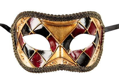 Masque Colombine Rouge Noir et Doré – Artisanat Authentique de Venise