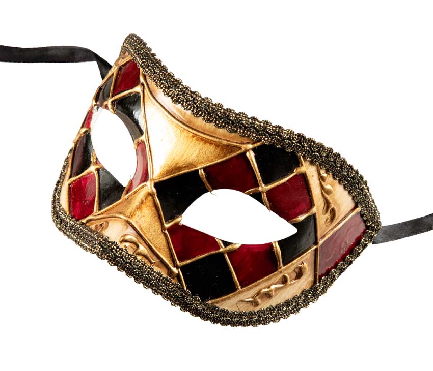 Masque Colombine Rouge Noir et Doré – Artisanat Authentique de Venise
