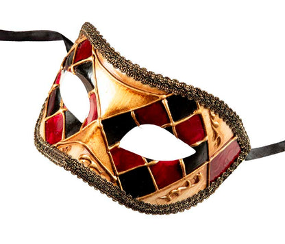 Masque Colombine Rouge Noir et Doré – Artisanat Authentique de Venise