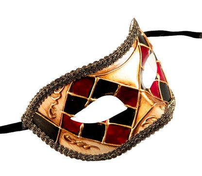 Masque Colombine Rouge Noir et Doré – Artisanat Authentique de Venise