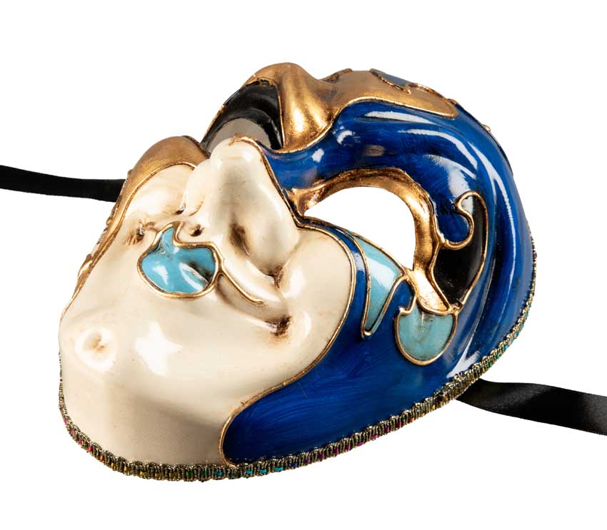 Masque Joker Bleu et Doré de Venise – Artisanat Authentique de Venise