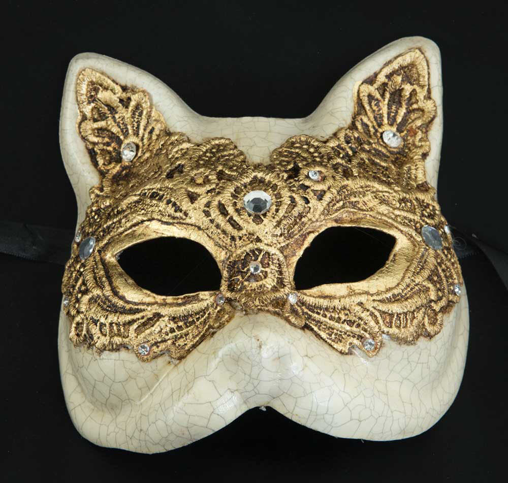 Masque de Venise Macramé Doré – Modèle Gatto Gnaga – Carnaval Vénitien | Artisanat Authentique