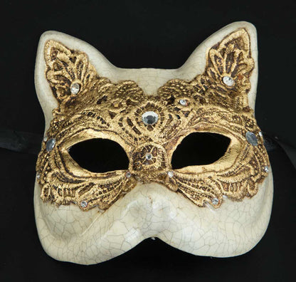 Masque de Venise Macramé Doré – Modèle Gatto Gnaga – Carnaval Vénitien | Artisanat Authentique