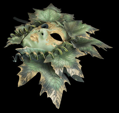 Masque Volto Visage Féminin Magnolia Vert et Doré – Artisanat Authentique de Venise