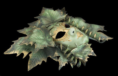 Masque Volto Visage Féminin Magnolia Vert et Doré – Artisanat Authentique de Venise