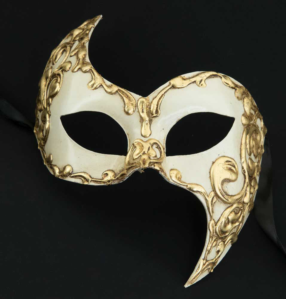 Masque Vénitien Fantasme Blanc Écru Doré – Artisanat Authentique de Venise