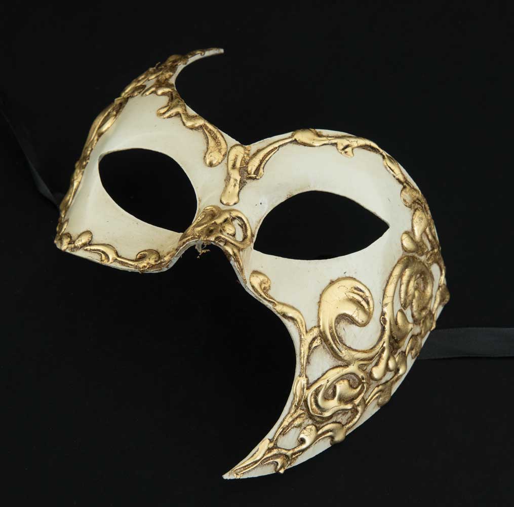 Masque Vénitien Fantasme Blanc Écru Doré – Artisanat Authentique de Venise