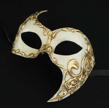 Masque Vénitien Fantasme Blanc Écru Doré – Artisanat Authentique de Venise