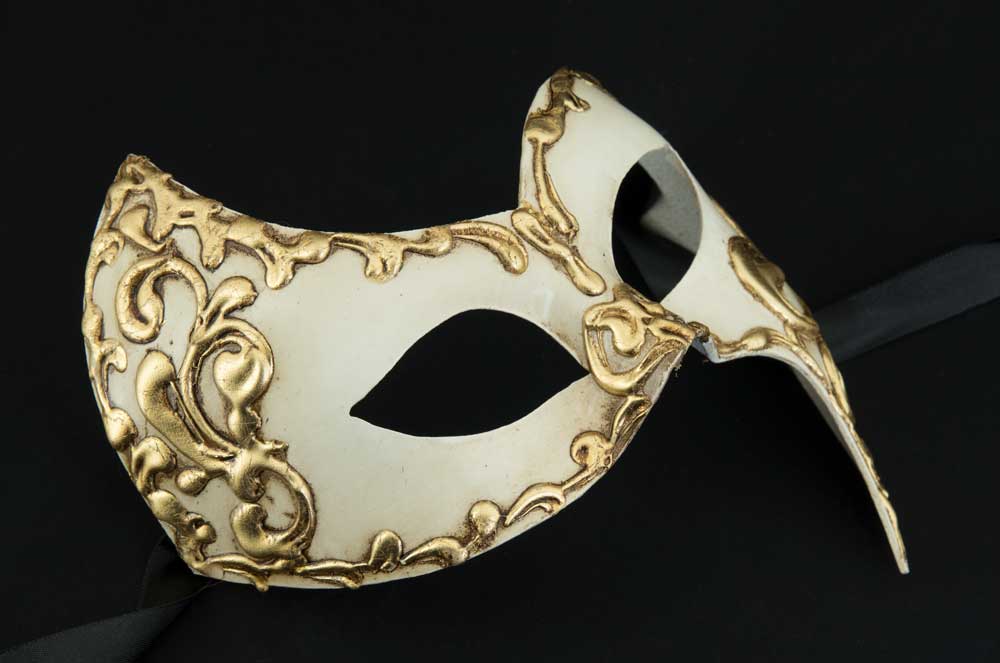 Masque Vénitien Fantasme Blanc Écru Doré – Artisanat Authentique de Venise