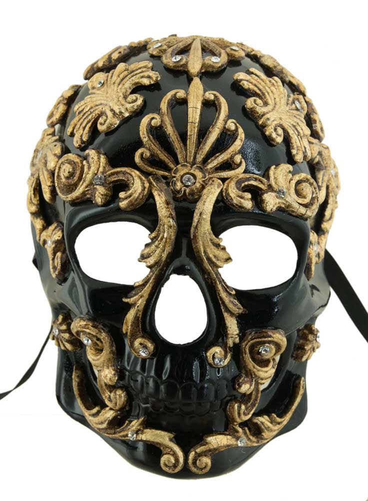 Masque Tête de Mort Noire et Doré Baroque – Artisanat Authentique de Venise