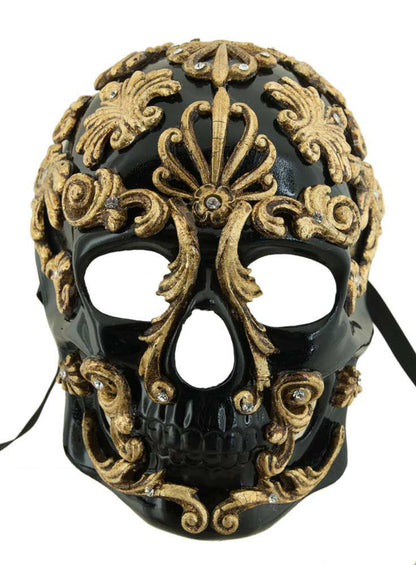 Masque Tête de Mort Noire et Doré Baroque – Artisanat Authentique de Venise