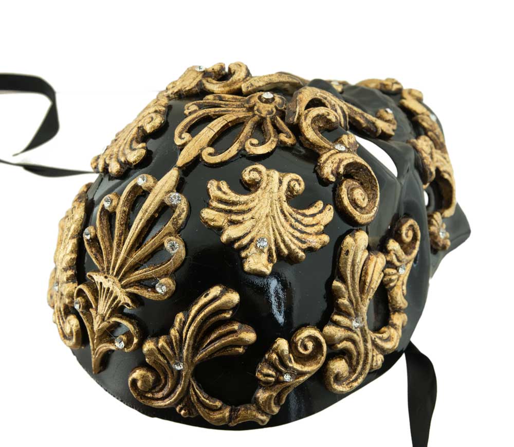 Masque Tête de Mort Noire et Doré Baroque – Artisanat Authentique de Venise
