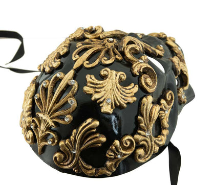 Masque Tête de Mort Noire et Doré Baroque – Artisanat Authentique de Venise