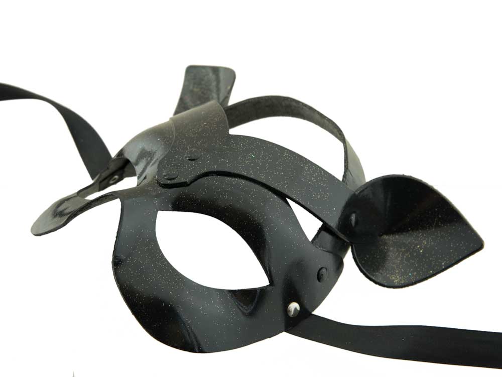Masque Érotique Chat Maîtresse Espiègle Noir Pailleté – Artisanat Authentique de Venise