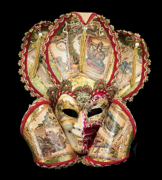 Masque Miniature Jolly Joker Doré Rouge « Impératrice et Tempérance » – Artisanat Authentique de Venise