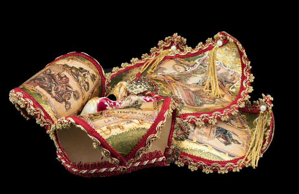 Masque Miniature Jolly Joker Doré Rouge « Impératrice et Tempérance » – Artisanat Authentique de Venise