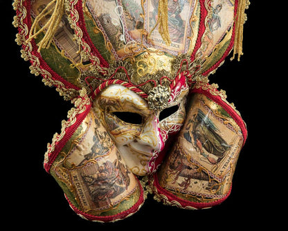 Masque Miniature Jolly Joker Doré Rouge « Impératrice et Tempérance » – Artisanat Authentique de Venise