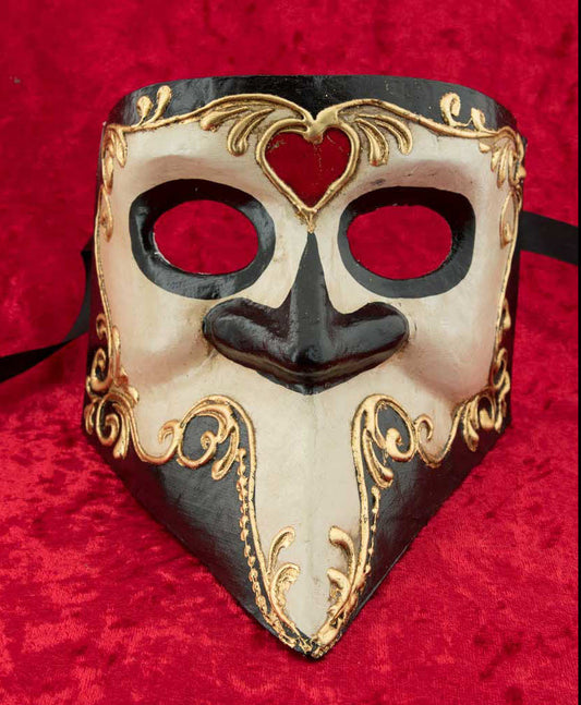 Masque Vénitien Bauta Cœur Noir et Doré – Artisanat Authentique de Venise