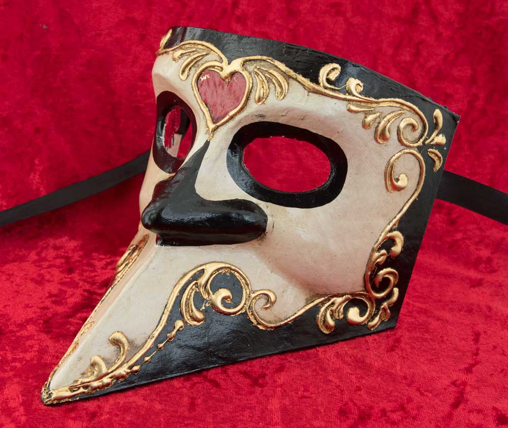 Masque Vénitien Bauta Cœur Noir et Doré – Artisanat Authentique de Venise