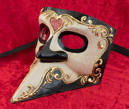 Masque Vénitien Bauta Cœur Noir et Doré – Artisanat Authentique de Venise