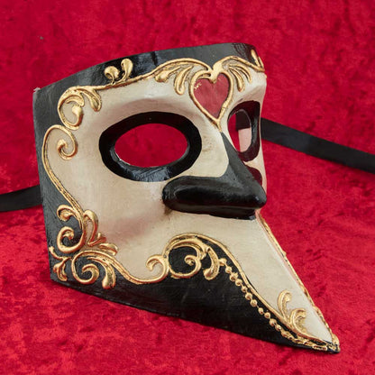 Masque Vénitien Bauta Cœur Noir et Doré – Artisanat Authentique de Venise