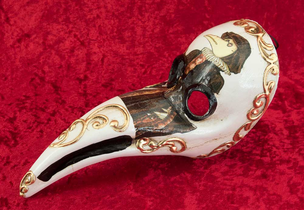 Masque Miniature Docteur de la Peste Doré à la Feuille d’Or – Artisanat Authentique de Venise