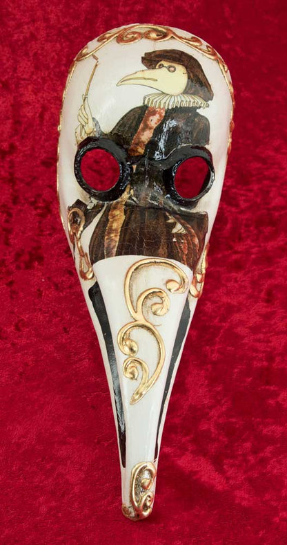 Masque Miniature Docteur de la Peste Doré à la Feuille d’Or – Artisanat Authentique de Venise