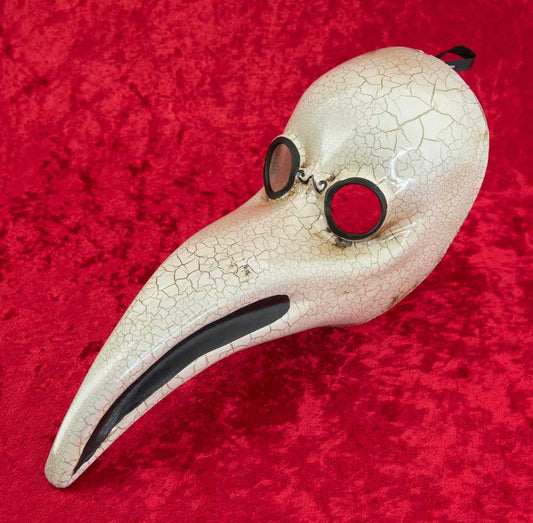 Masque Miniature Docteur de la Peste Craquelé Blanc et Or – Artisanat Authentique de Venise