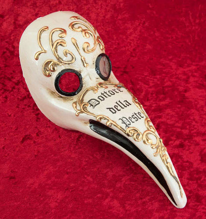 Masque Miniature Médecin de la Peste Blanc et Or – Artisanat Authentique de Venise